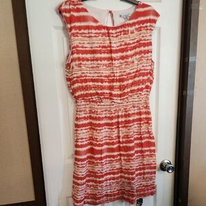 Red and White Sleeveless Sundress with Crew Neck
